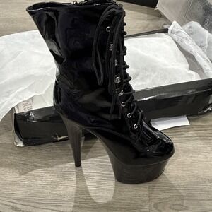 Ellie Shoes 709-ANGELA 7" Heel Ankle Boots with Inner Zipper, Black, Size 8